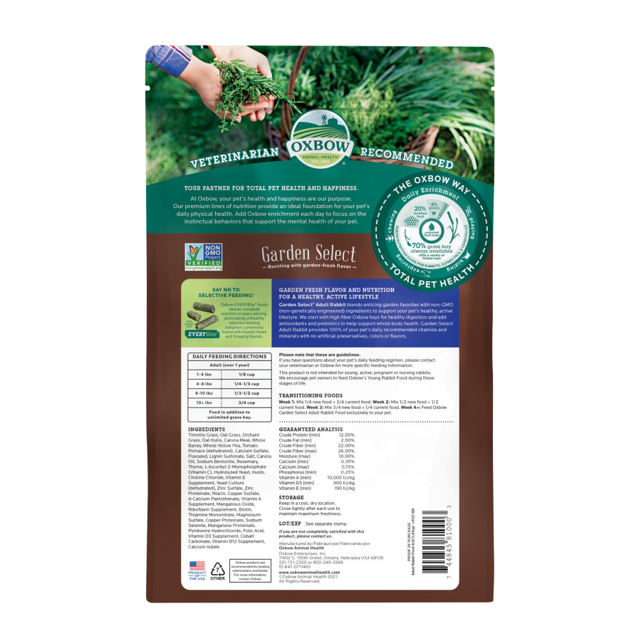 Alimento para conejos adultos Oxbow Garden Select de 4 lbs. - Imagen 2