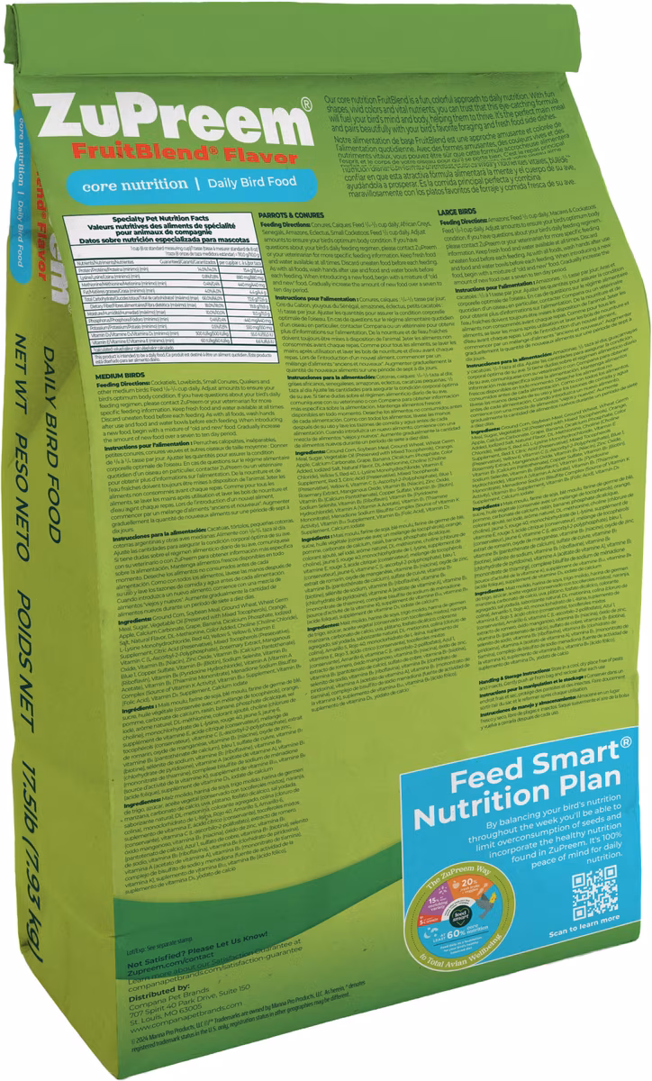 PELES DE FRUTAS MEDIANO PARA NINFAS ZUPREEM FUNDA DE 35 LBS - Imagen 2