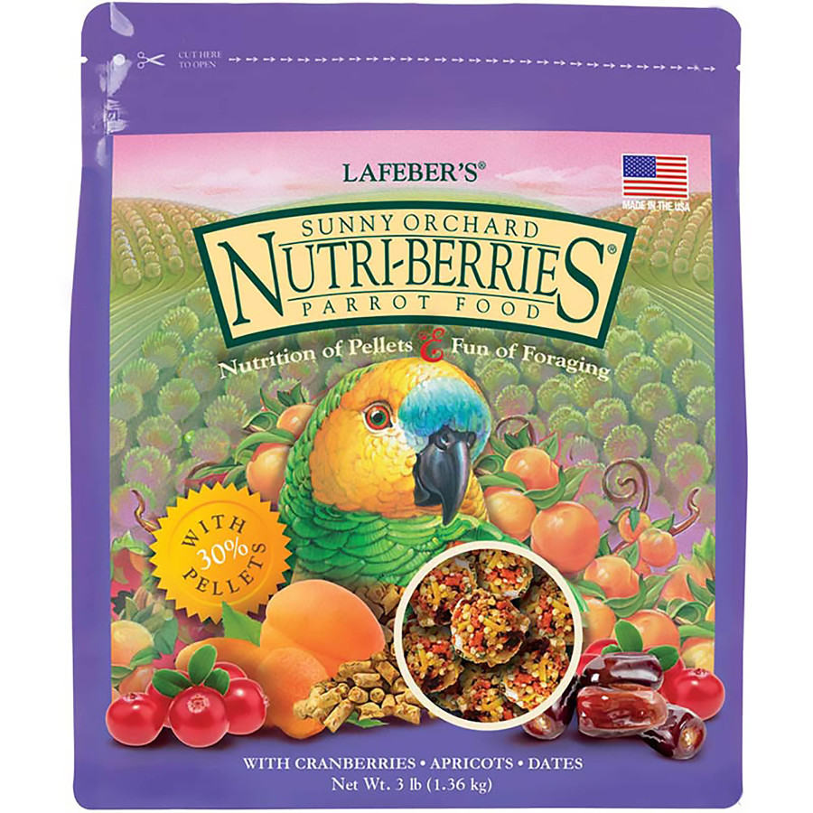 BOLITAS DE FRUTAS SUNNY ORCHARD PARA LOROS y COTORRAS NUTRI-BERRIES FUNDA DE 3 LBS