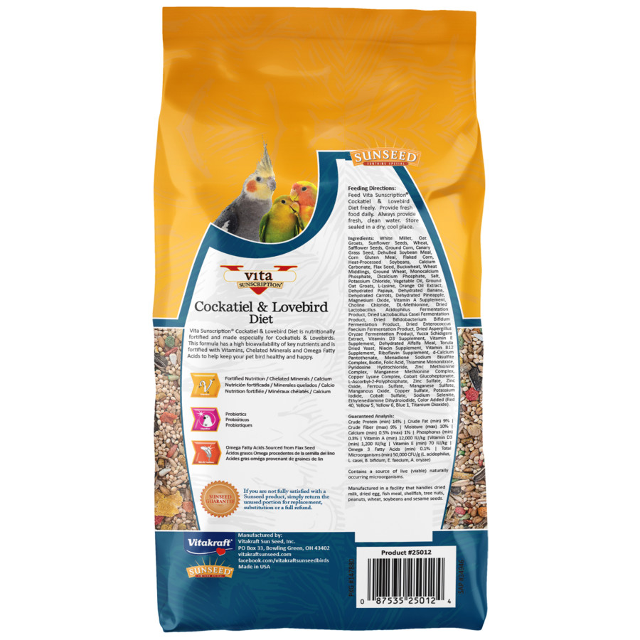 MIXTURA PARA NINFAS Y AGAPORNIS SUN SEED FUNDA DE 2.5 LBS. - Imagen 2
