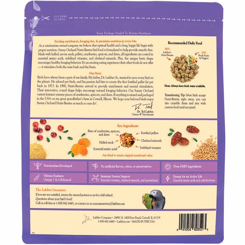 BOLITAS DE FRUTAS SUNNY ORCHARD PARA LOROS y COTORRAS NUTRI-BERRIES FUNDA DE 3 LBS - Imagen 2