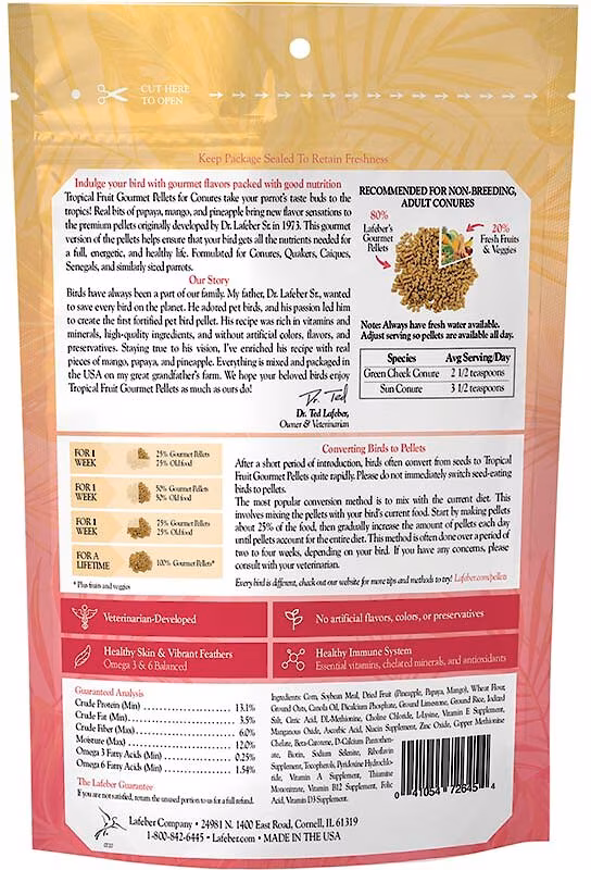 PELES DE FRUTAS TROPICALES MEDIANO PARA CONUROS Y COTORRAS FUNDA DE 1.25 LBS - Imagen 2