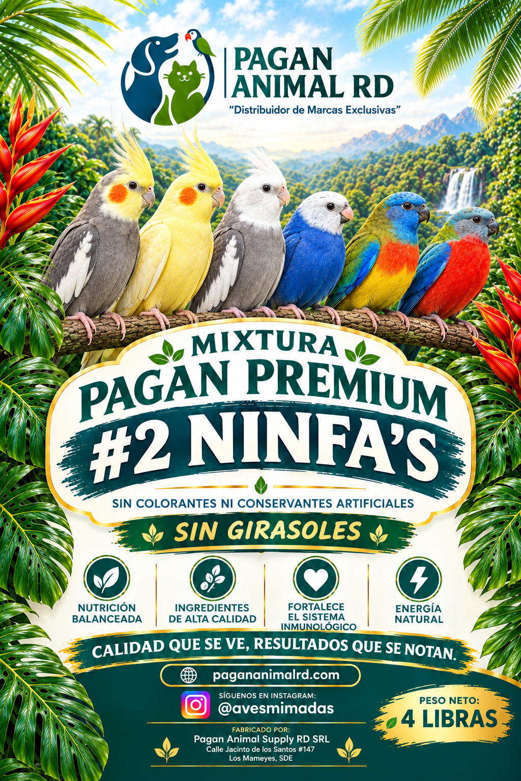 MIXTURA PAGAN PREMIUM #2 NINFA BLEND SEMILLAS 4 LIBRAS