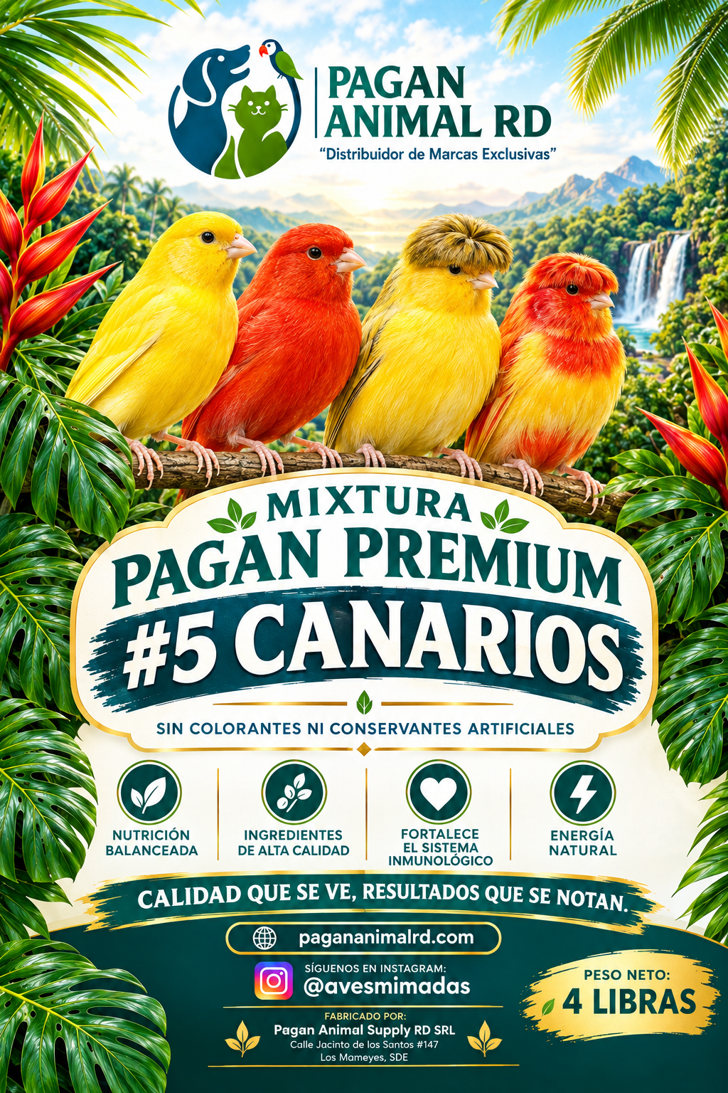 MIXTURA DE SEMILLAS PAGAN PREMIUM #5 CANARIOS 4 LIBRAS