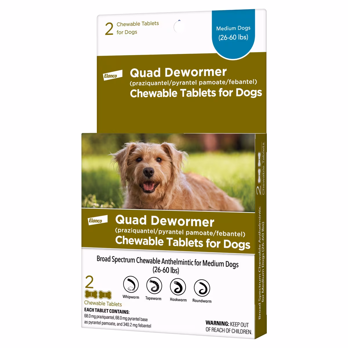 DESPARASITANTE QUAD DE 4 VIAS PARA PERROS MEDIANOS ELANCO 2 TABLETAS - Imagen 3