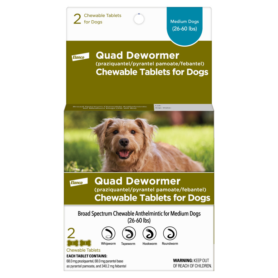 DESPARASITANTE QUAD DE 4 VIAS PARA PERROS MEDIANOS ELANCO 2 TABLETAS