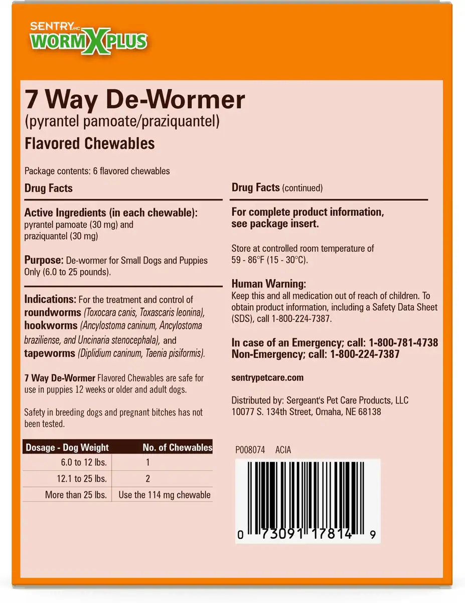 DESPARASITANTE DE 7 VIAS PARA PERROS PEQUEÑOS SENTRY WORM XPLUS 6 TABLETAS - Imagen 3